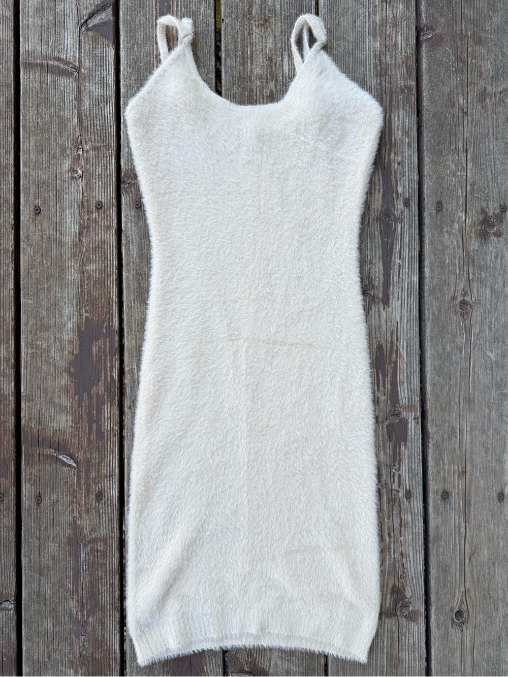 Lulu's Cream Fuzzy Knit Slip Dress